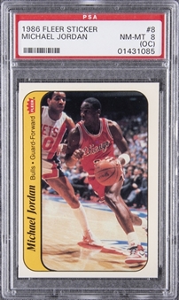 1986/87 Fleer Stickers #8 Michael Jordan Rookie Card - PSA NM-MT 8 (OC)